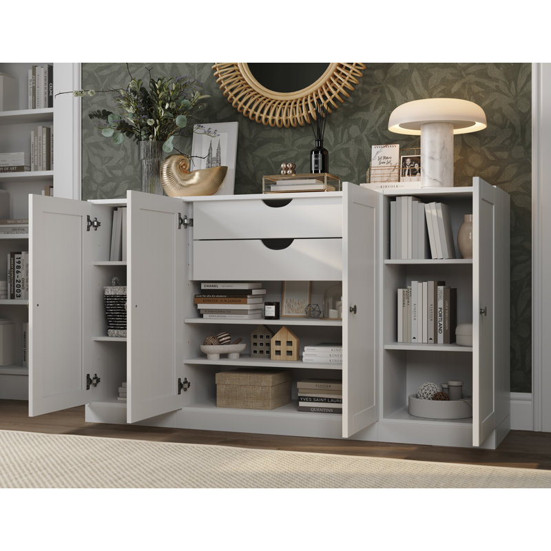 Palace Imports 100% Solid Wood 65" Sideboard with Shaker Doors, 2-Drawers & Adjustable Shelves, White