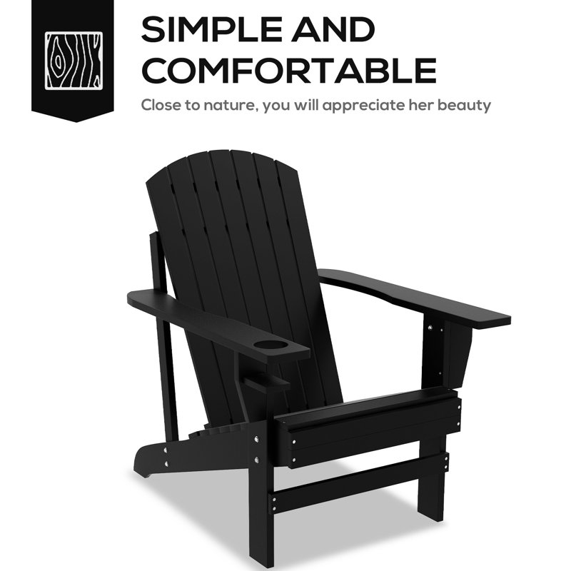 Deck Chair With Cup Holder For Lawn, Wooden , Weather , Black, Garden, Backyard, Fire Pit Black Outdoor Holder, , Patio, Deck,