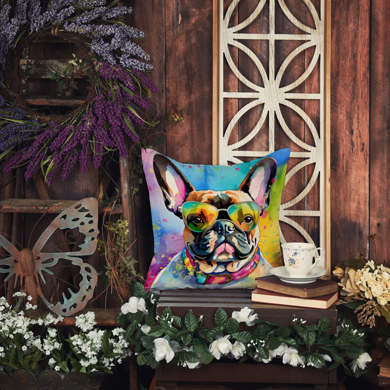 Coussin décoratif French Bulldog Hippie Dawg, 18 po x 18 po