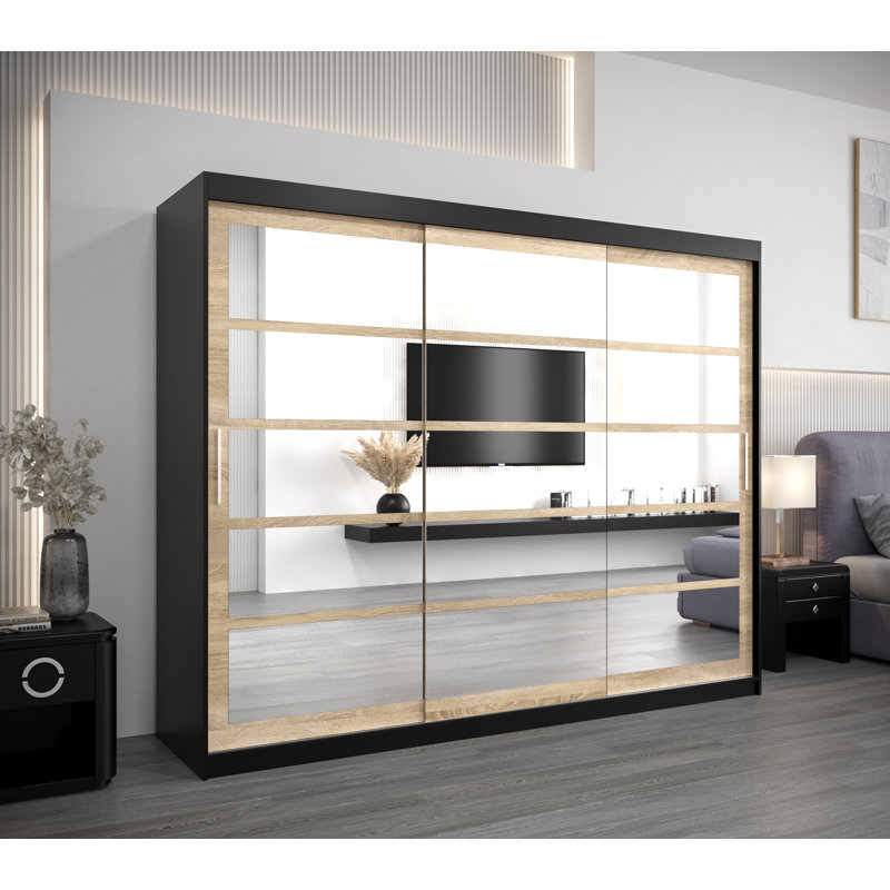 Ayira 3 Door Manufactured Wood Wardrobe, Matte Black