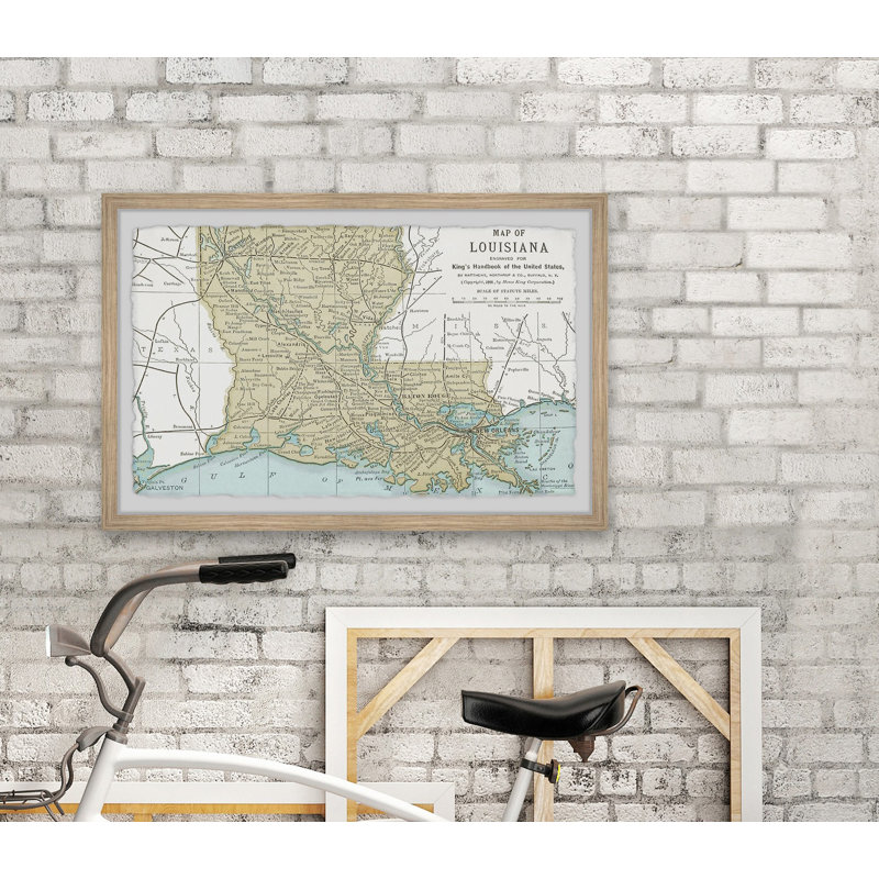 Louisiana State Map - impression encadrée, H 30 po x l 45 po x 1,5 po