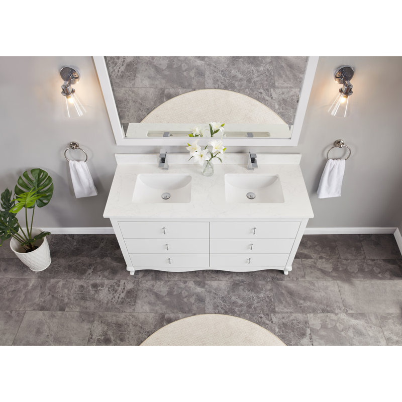 60" Solid Wood Sink Vanity  With 1' Artificial Stone Top, White