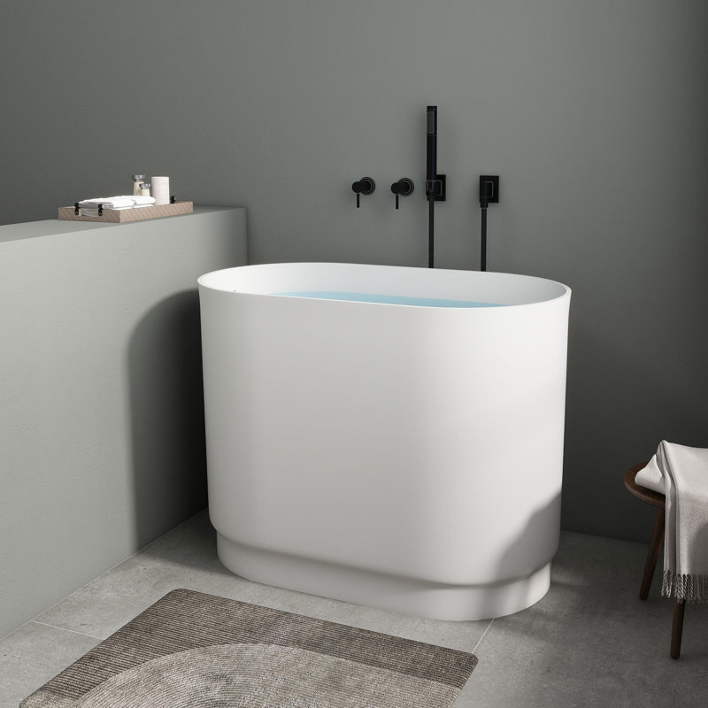 Baignoire de trempage autoportante de 39 po x 23 po pour petits espaces, Blanc mat