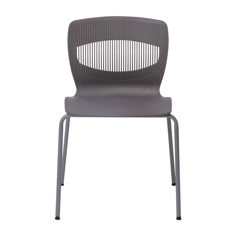 Gray Armless Metal Stacking Reception Chairs with Lumbar Support