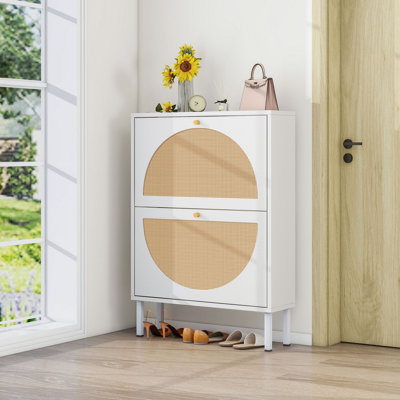 2 Door Shoe Rack, Rattan, Double Layer, Suitable For Living Room, Hallway
