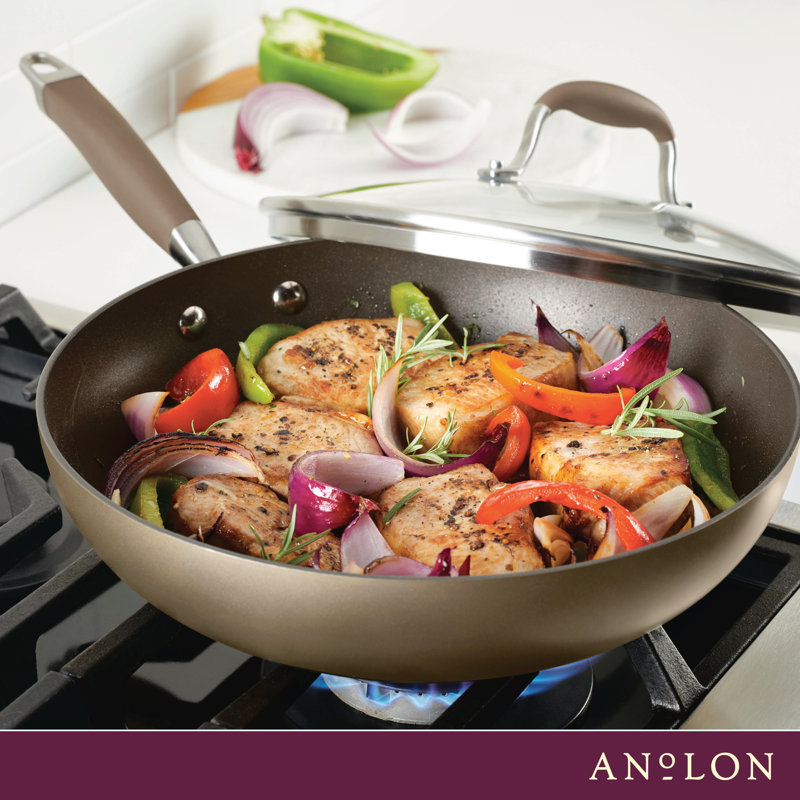 Anolon Advanced Bronze Hard-Anodized Nonstick Ultimate Pan with Lid, 12-Inch, Brown