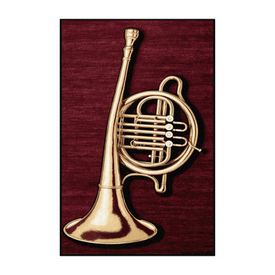 Washable French Horn Music Area Rug