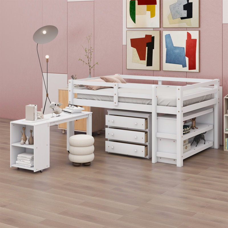 Joquan Kids Full Loft Bed, White