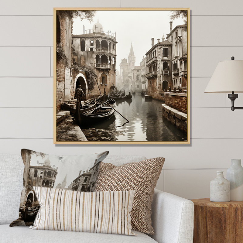 «Beige Canal», impression sur toile ardoise II, H 30 po x l 30 po x P 1 po, Cadre naturel flottant