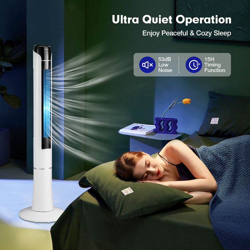 White 48" Bladeless Oscillating Tower Fan with Remote
