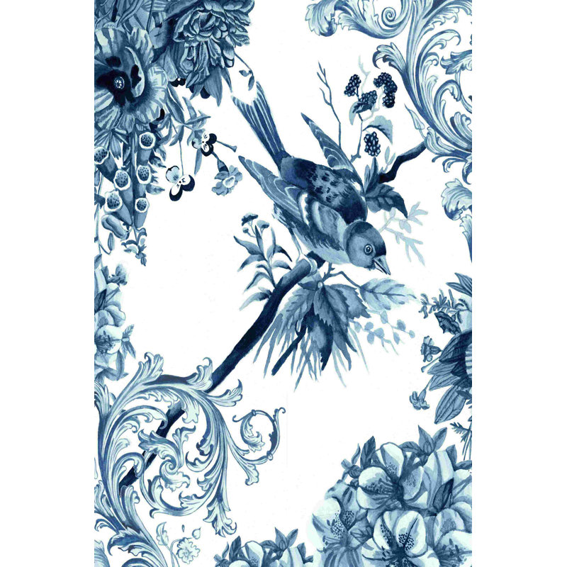 Oiseau et branche en indigo II, H 30 po x l 20 po