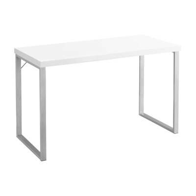 Bureau d'ordinateur contemporain de 48 pouces avec plateau en stratifié blanc spacieux et structure en métal gris, idéal pour les espaces de travail modernes.