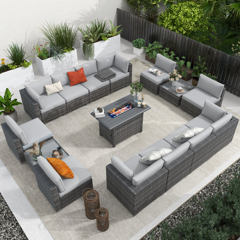 12 - Person Outdoor Seating Group With Cushions, Gray Frame/Light Gray Cushion