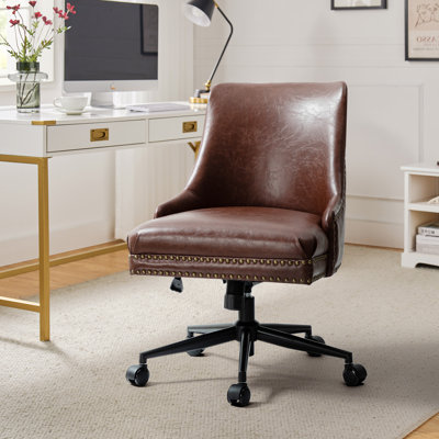 Positano Modern 22" W Faux Leather Tilting Swivel Task Chair with Nailhead Trims