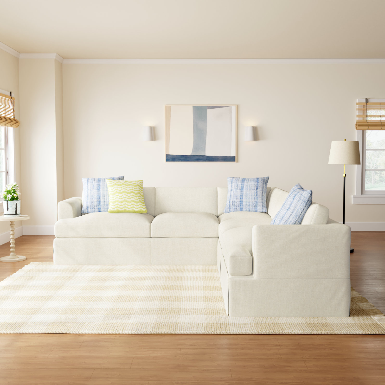 Lucia Sectional, Bevin Natural Linen Blend, Right Hand Facing