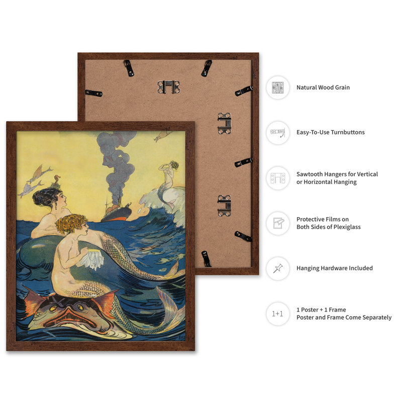 Mythiques sirènes, Affiche, H 16 po x l 20 po, Encadrement brun