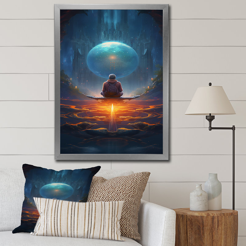 "Inner Light Connection Space Meditation I", reproduction sur toile, Cadre simple argenté, H 40 po x l 30 po x P 1,5 po