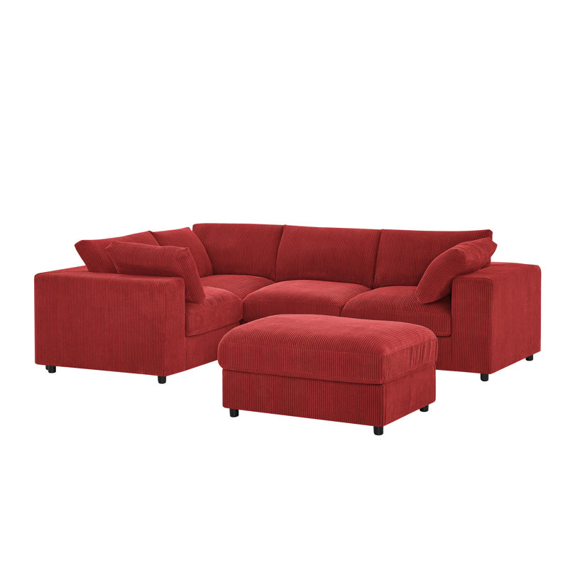 Blewle Corduroy Upholstered Modular Sectional, Red Corduroy