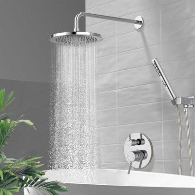 2-Setting Round Rain Shower System With Handheld, Rain Shower Head And Handle Set