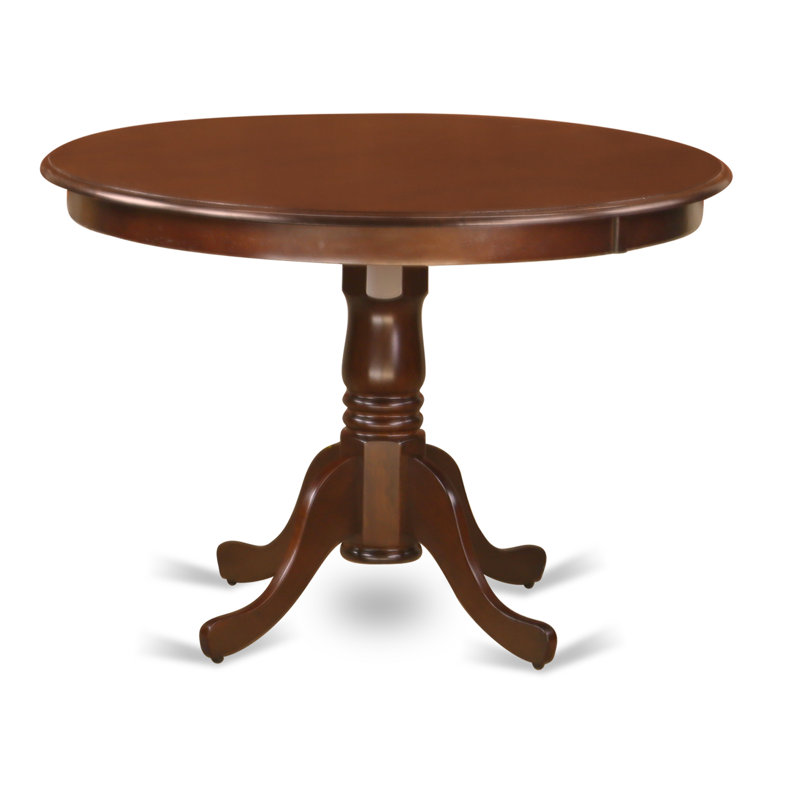 5 Piece Kitchen Table Set for 4 Includes a Round Dining Table with Pedestal and 4 Brown Faux Faux Leather Parson Dining Chairs, Mahogany
