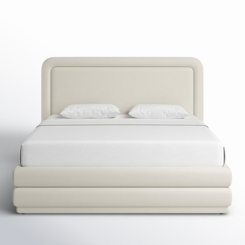 Lit plateforme en tissu d'ameublement, Très grand, Crème