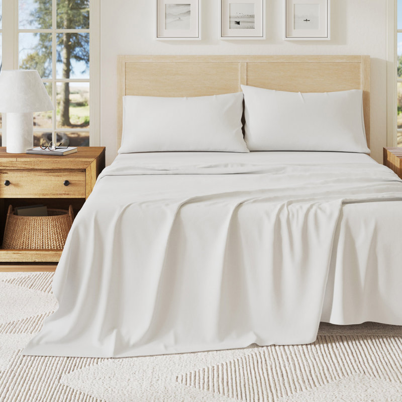 Ultra-Soft Cotton Heathered Melange Jersey Knit Sheet Set, Twin with 1 Pillowcase, Winter White