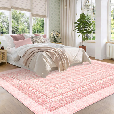 Tapis à bordure géométrique lavable à la machine