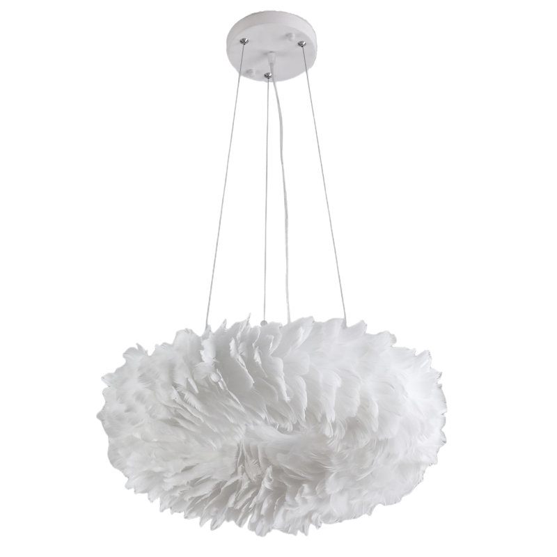 Lustre géométrique unique à 6 lumières avec accents de plumes Marjorie