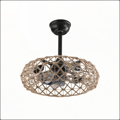 19 Inch Hemp Rope Woven Ceiling Fan with 4 Dimmable Bulbs, 7 Reversible Blades, and Quiet DC Motor