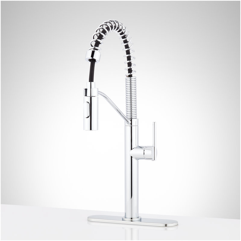 Eiler Kitchen Faucet with Pull Down Spring Spout with Deck Plate - Chrome, Chrome