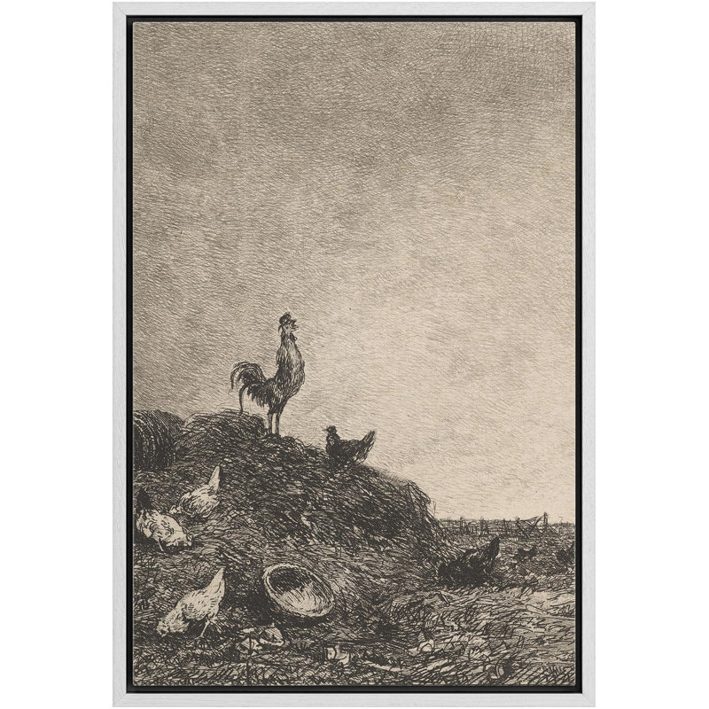"Gravure traditionnelle du coq et des poules, scène de ferme intemporelle, style rétro, art moderne" sur, Blanc