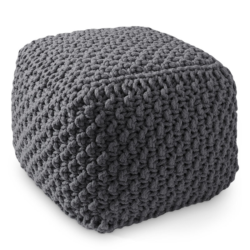 Casafield Square Pouf Ottoman, Cotton Knit Upholstered Footrest - Gray, Gray, Square