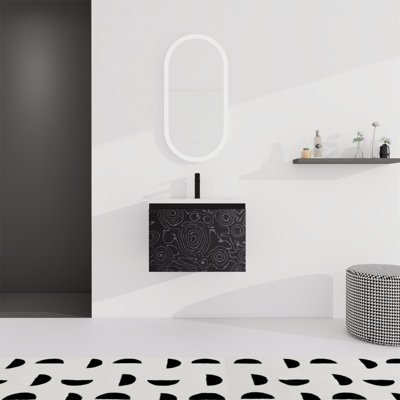 Meuble-lavabo mural flottant 24 po avec lavabo en céramique et armoire à fermeture en douceur, conception peu encombrante