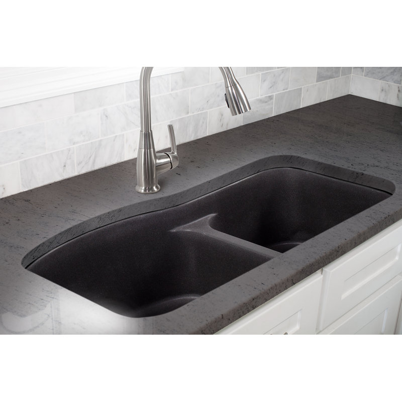 Gravity 33" L x 22" W Double Basin Undermount Kitchen Sink, Brown Mocha