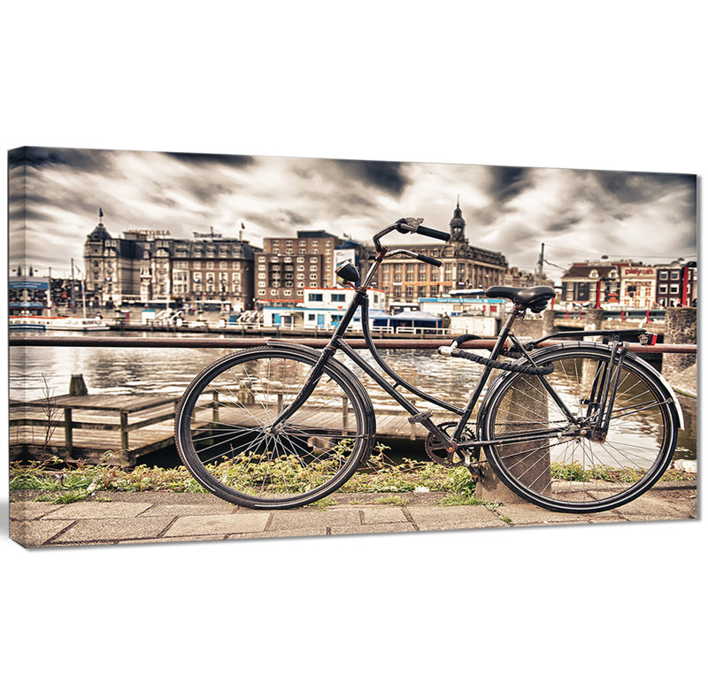 «Bike Over Bridge in Amsterdam», reproduction de photo sur toile tendue, H 16 po x l 32 po x P 1 po