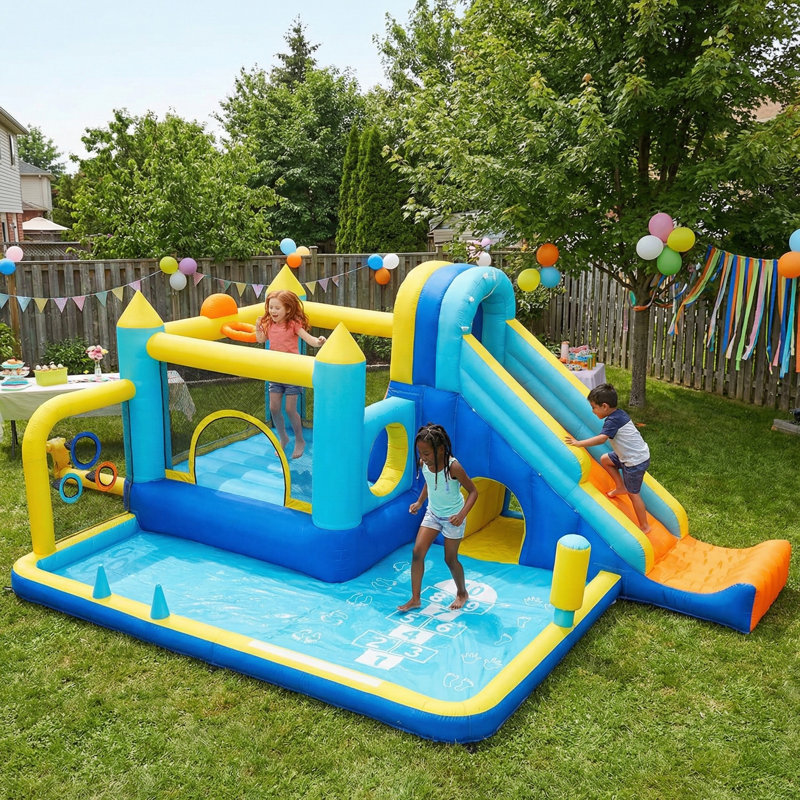 Multi-Function Castle Water Park Inflatable Bounce House With Educational Hopscotch Pool