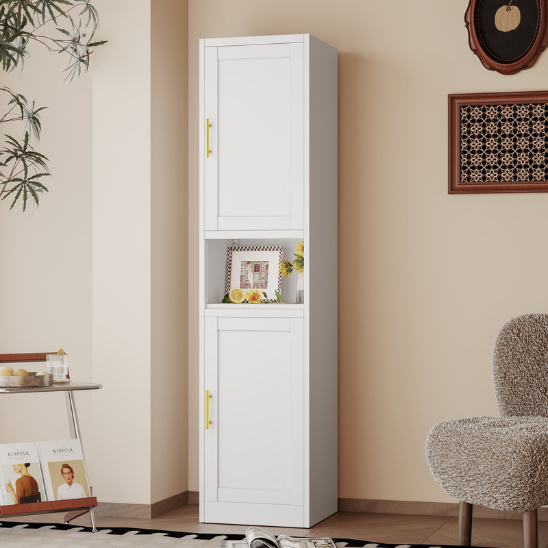 Armoire de rangement autoportante en acier avec 2 portes et tablettes pour le salon de la cuisine, Blanc