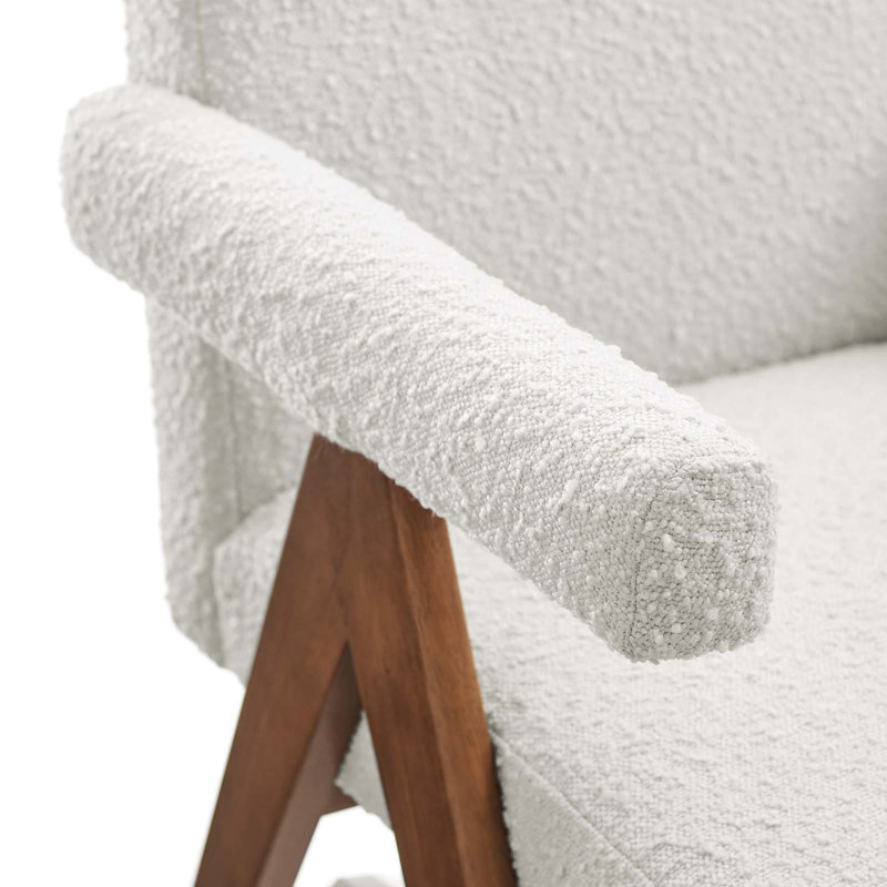 Modway Lyra Fabric Arm Chair Dining Chair, Ivory Boucle