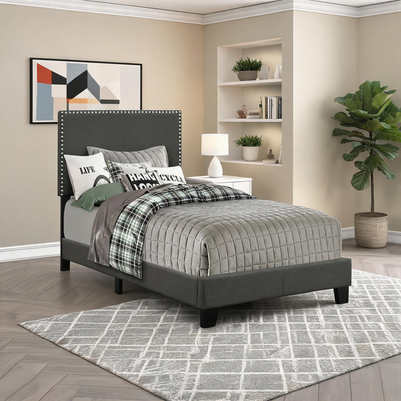 Structure de lit simple tapissier gris anthracite Clean