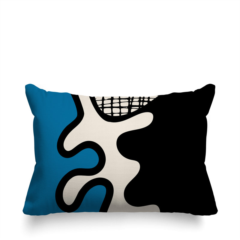 Oreiller rectangulaire réversible intérieur / extérieur Vido, H 18 po x l 25 po, Turquoise / noir / blanc cassé