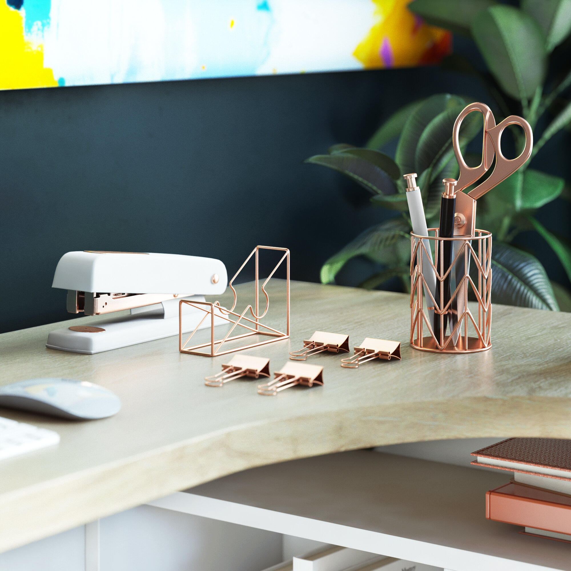 Office Decor for Women Desk- Rose Gold Decor Desk Plant For