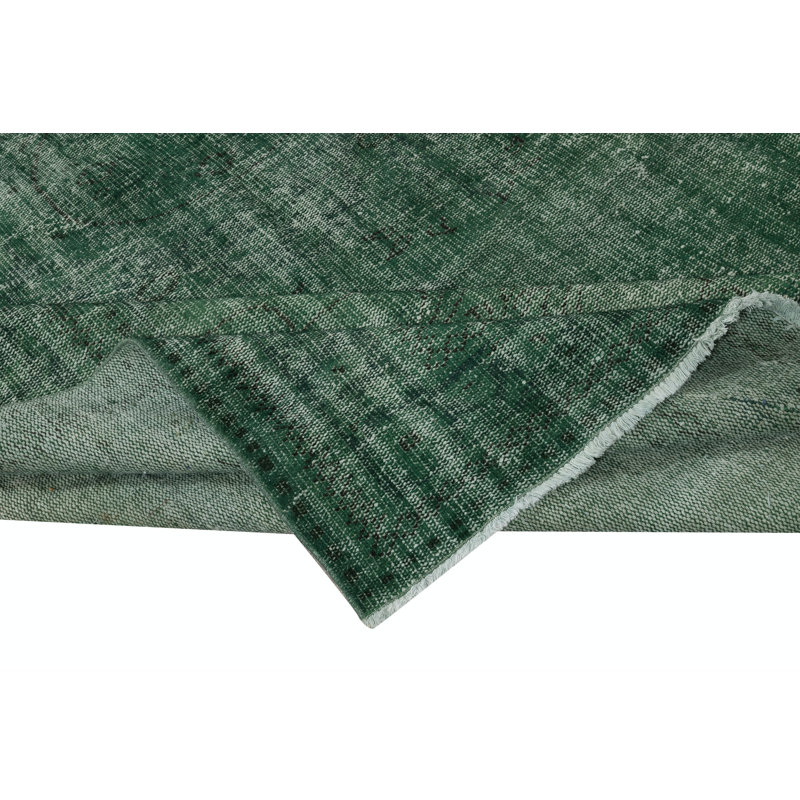 Tapis turc contemporain fait à la main 7,6 x 11,5 pi de couleur vert foncé uni