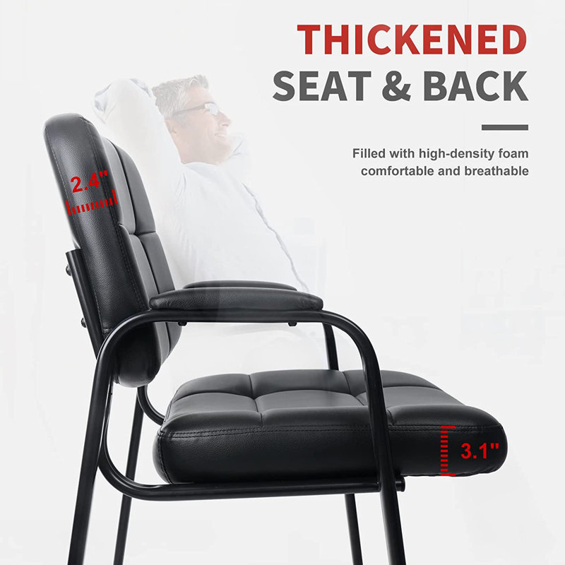 Black Faux Leather Reception Chair with Metal Frame