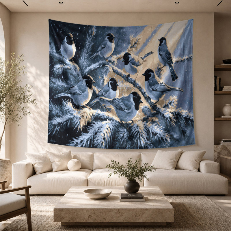 Tapisserie murale oiseaux aux yeux foncés Junco, 26 po x 36 po