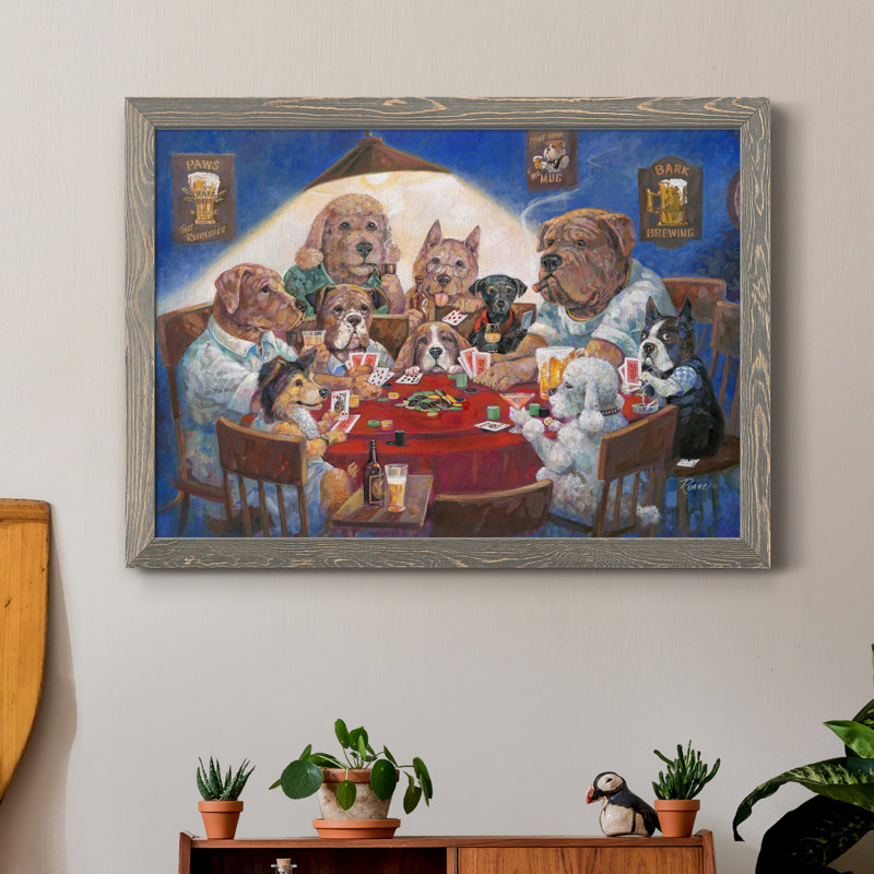 Poker Dogs - Reproduction d'art sur toile encadrée, H 31 po x l 44 po x P 1 po, gris