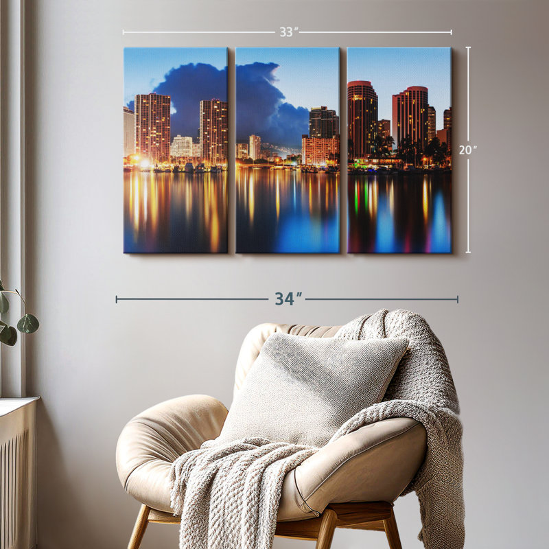 «Honolulu Nightscape», 3 pièces, H 20 po x l 33 po