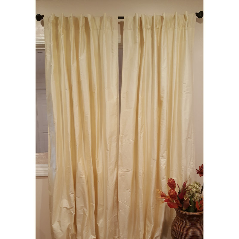 Silk Room Darkening Single Curtain Panel, 50" W x 108" L, Vanilla
