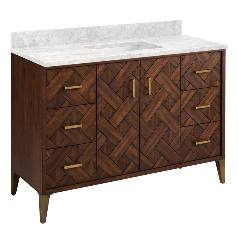 Patzi 48" Free Standing Single Basin Vanity Set with Cabinet and Vanity Top - No Faucet Centers, Carrara Marble
