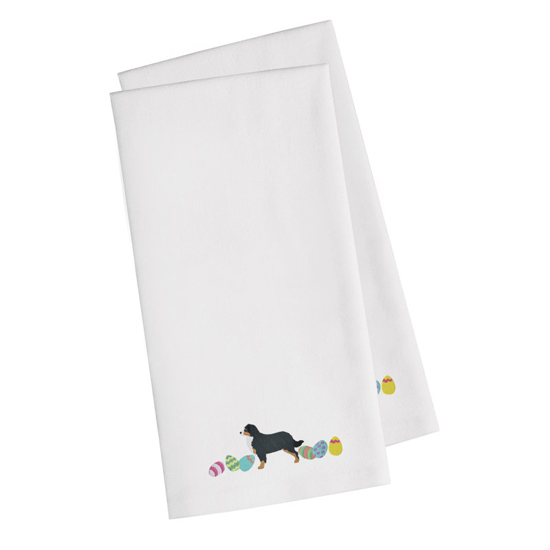 Cotton Embroidered Tea Towel Kitchen Towel, White, 28" H x 19" W x 0.1" D