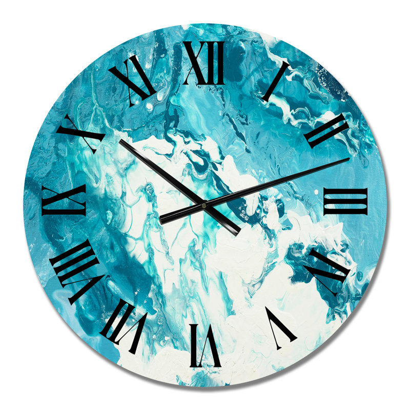 Nuage blanc sur marbre bleu II - horloge murale moderne, Petit